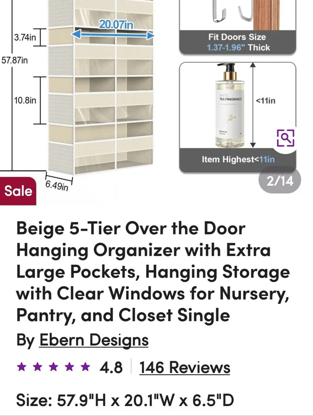 Ebern Designs Beige Fabric Over-the-Door Storage Organizer - Multiple Shelves